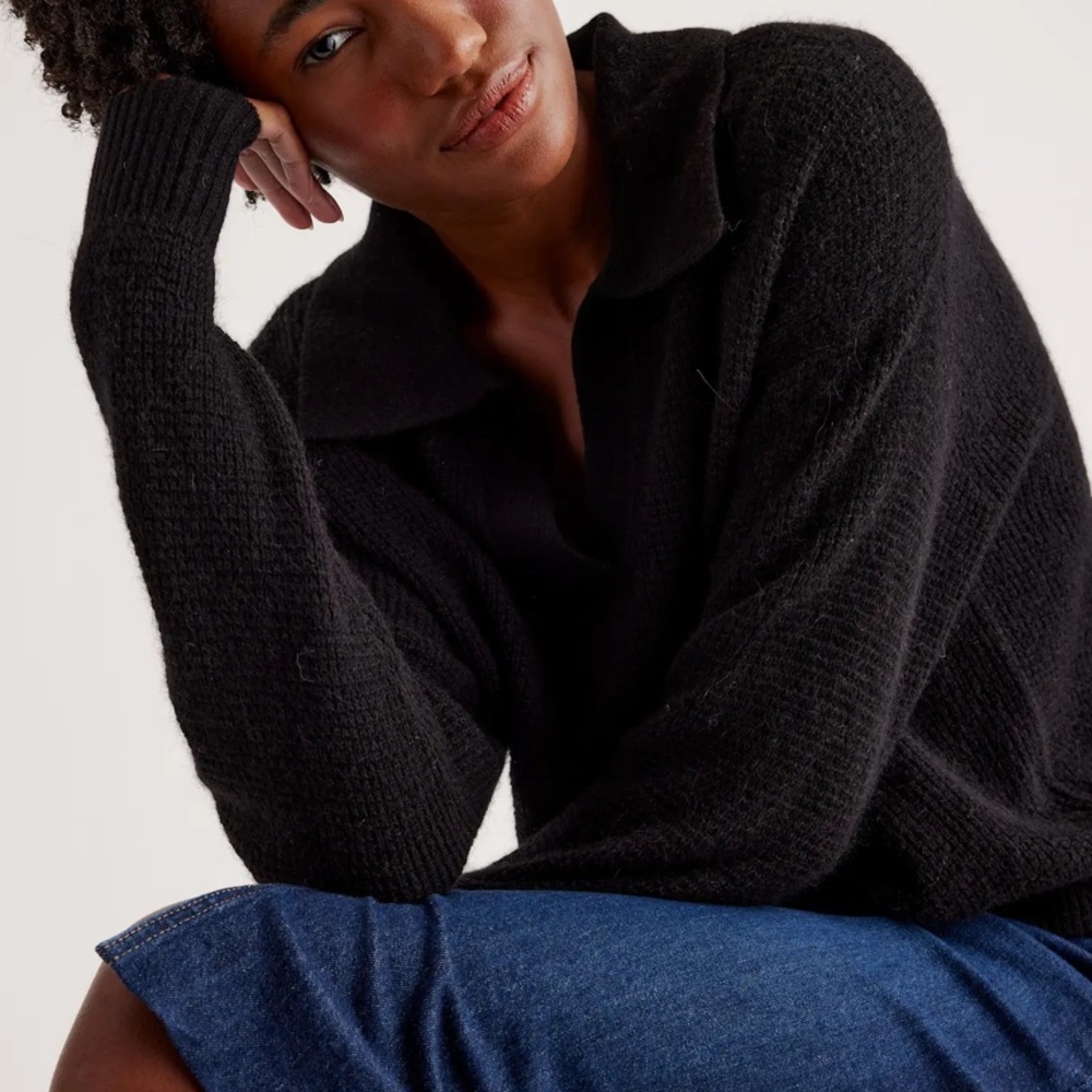 Quince Baby Alpaca-Wool Waffle Stitch Polo
Sweater in Black Size XS - Picture 3 of 7